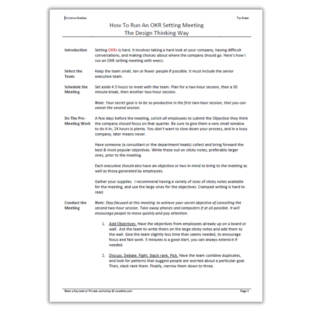 Creating Okrs Worksheet An OKR Worksheet – Christina Wodtke